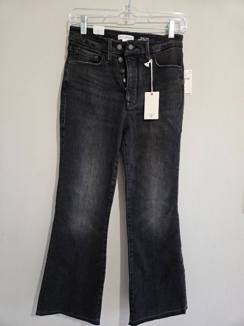 NWT Good American Good Legs Mini Boot Jeans Black Multi-Button Fly size 6/28